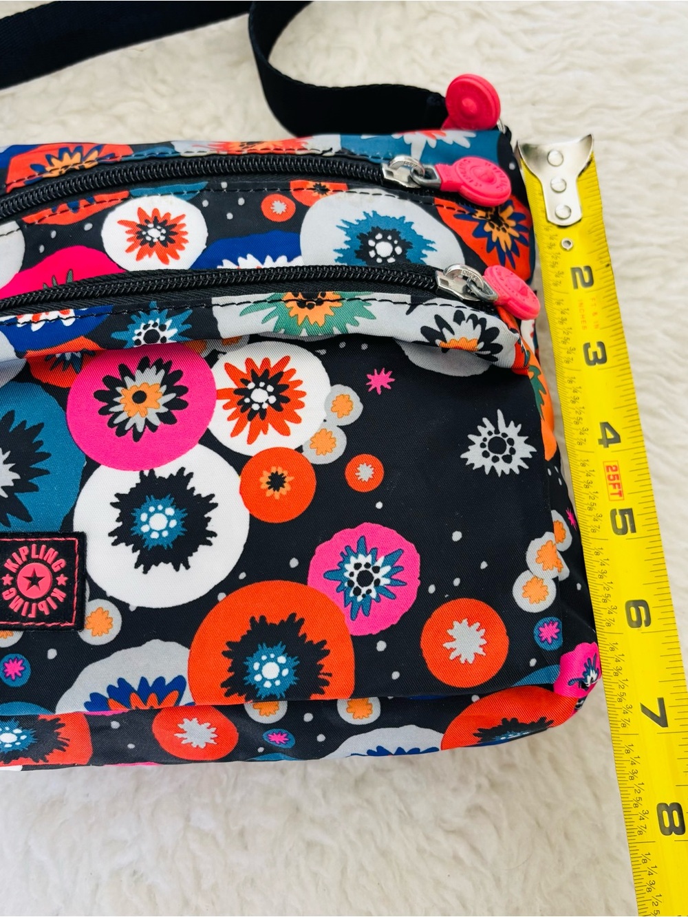 Kipling Floral Dot Crossbody Bag in Black, Orange, Pink & Blue size 7”x7”x2” - Picture 8 of 16